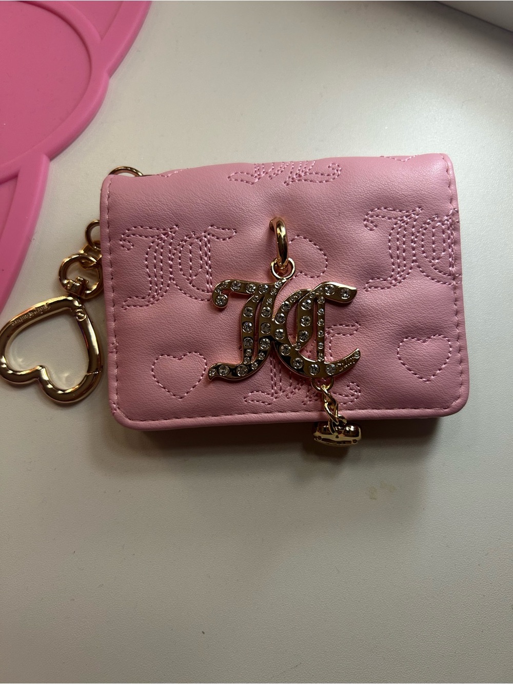 Juicy Couture Cream Quilted Card Holder with Gold Hardware/ Broken